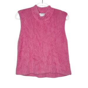 OLD NAVY Eyelash Vest Fuzzy Knit Cotton Blend High Neck Rose Cloud Womens Sz L